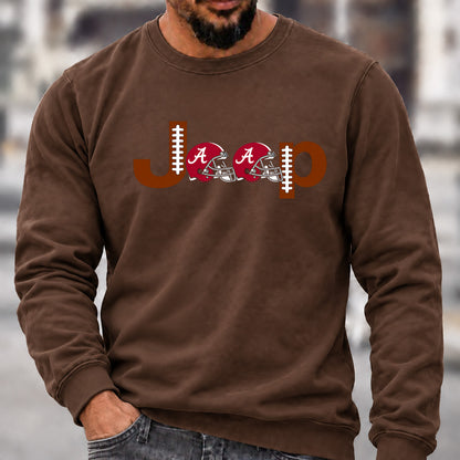 Men’s Crew Neck Sweatshirt, Alabama Crimson Tide Football Helmet Jeep Logo Graphic Pullover, College Football Fan Casual Top