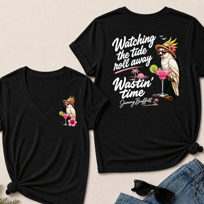 Watching The Tide Roll Away Wastin' Time Jimmy Buffett V‑Neck T‑Shirt