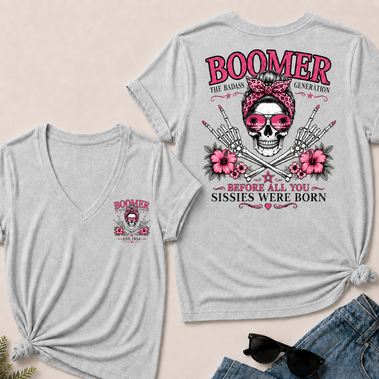 Custom Year Boomer The Badass Generation Before All You Sissies Were Born V-Neck Tee