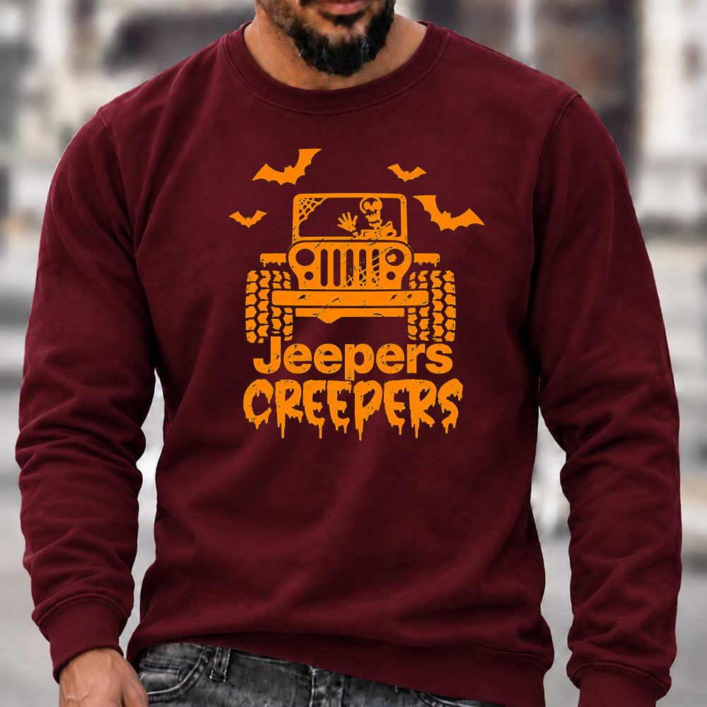 Jeepers Creepers Halloween Crew Neck Sweatshirt Men Jeep Skeleton Bat Graphic Casual Long Sleeve Pullover