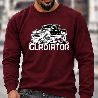 Jeep Gladiator Crew Neck Sweatshirt, Offroad Pickup Men’s Graphic Casual Long Sleeve Pullover Top