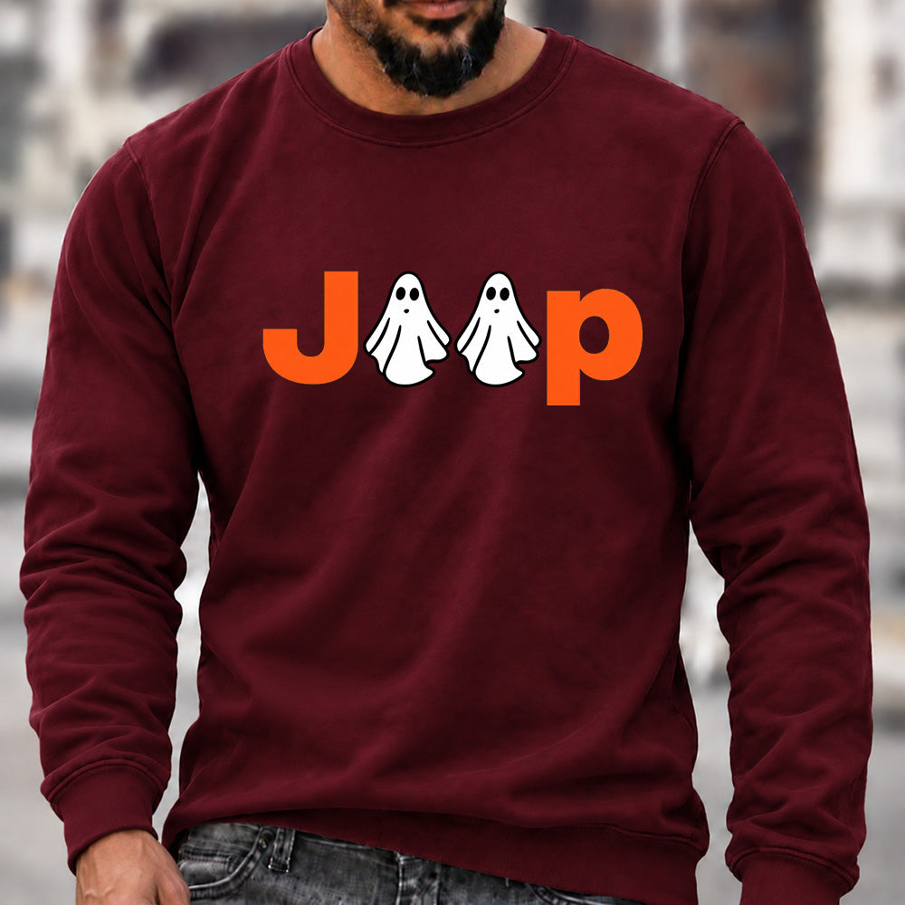 Jeep Ghost Halloween Crew Neck Sweatshirt, Offroad Men’s Graphic Casual Long Sleeve Pullover Top