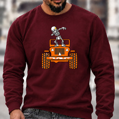 Dabbing Skeleton Jeep Crew Neck Sweatshirt Men Offroad Graphic Casual Long Sleeve Pullover