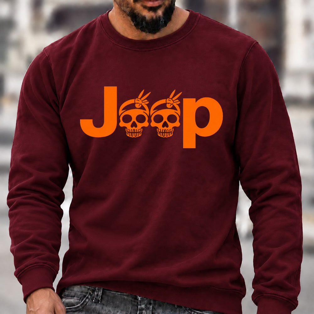 Jeep Skull Crew Neck Sweatshirt, Offroad Men’s Graphic Casual Long Sleeve Pullover Top