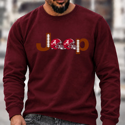 Men’s Crew Neck Sweatshirt, Alabama Crimson Tide Football Helmet Jeep Logo Graphic Pullover, College Football Fan Casual Top