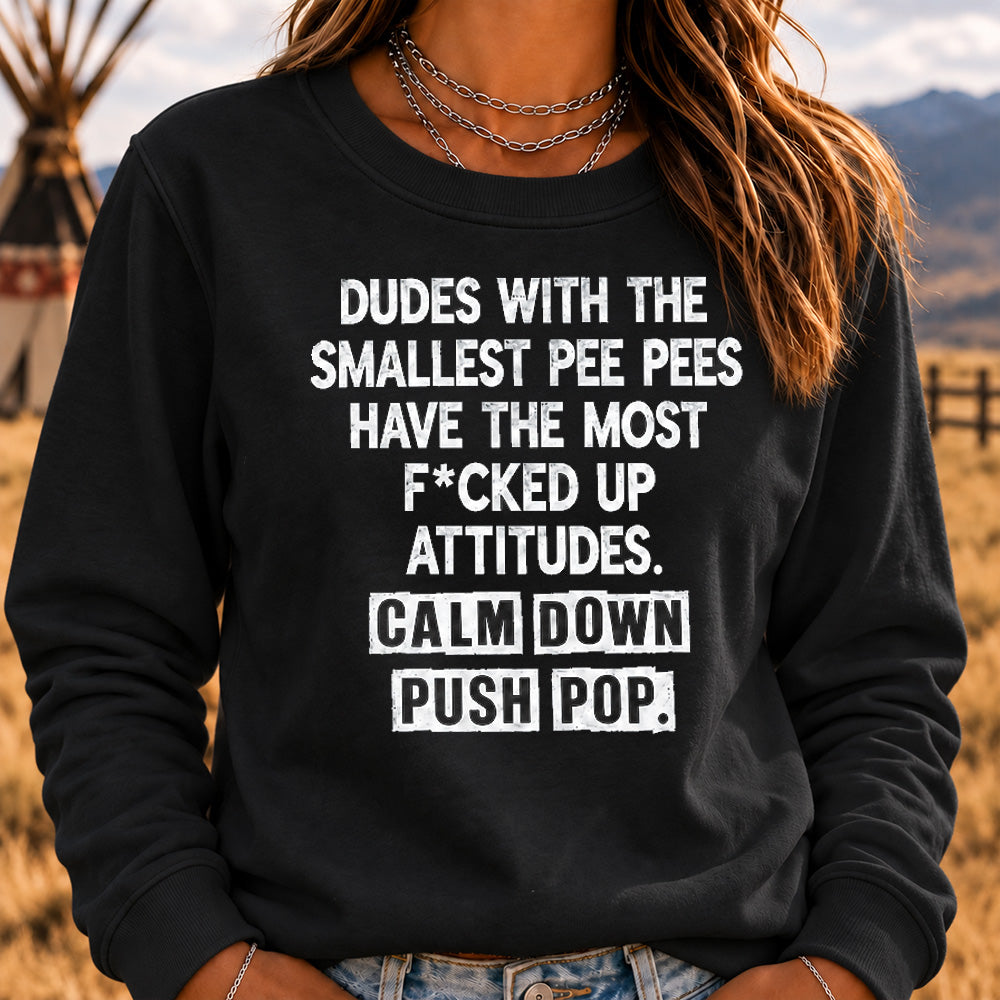 Dudes With The Smallest Pee Pees Have The Most F*cked Up Attitudes Sweatshirt | Calm Down Push Pop