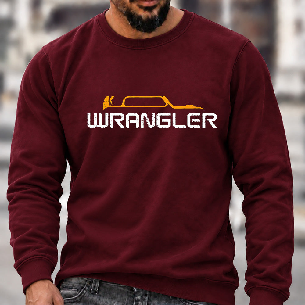 Men’s Crew Neck Sweatshirt, Jeep Wrangler Vehicle Silhouette Graphic Pullover, Wrangler Owner Casual Offroad Top