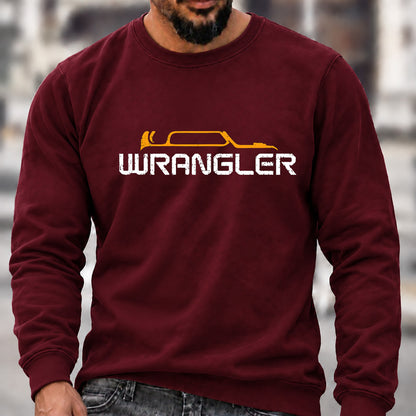 Men’s Crew Neck Sweatshirt, Jeep Wrangler Vehicle Silhouette Graphic Pullover, Wrangler Owner Casual Offroad Top