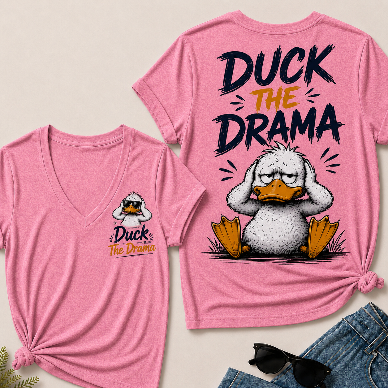 "Duck The Drama" Funny Duck V-Neck Tee