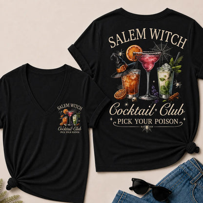 "Salem Witch Cocktail Club – Pick Your Poison" V-Neck Tee