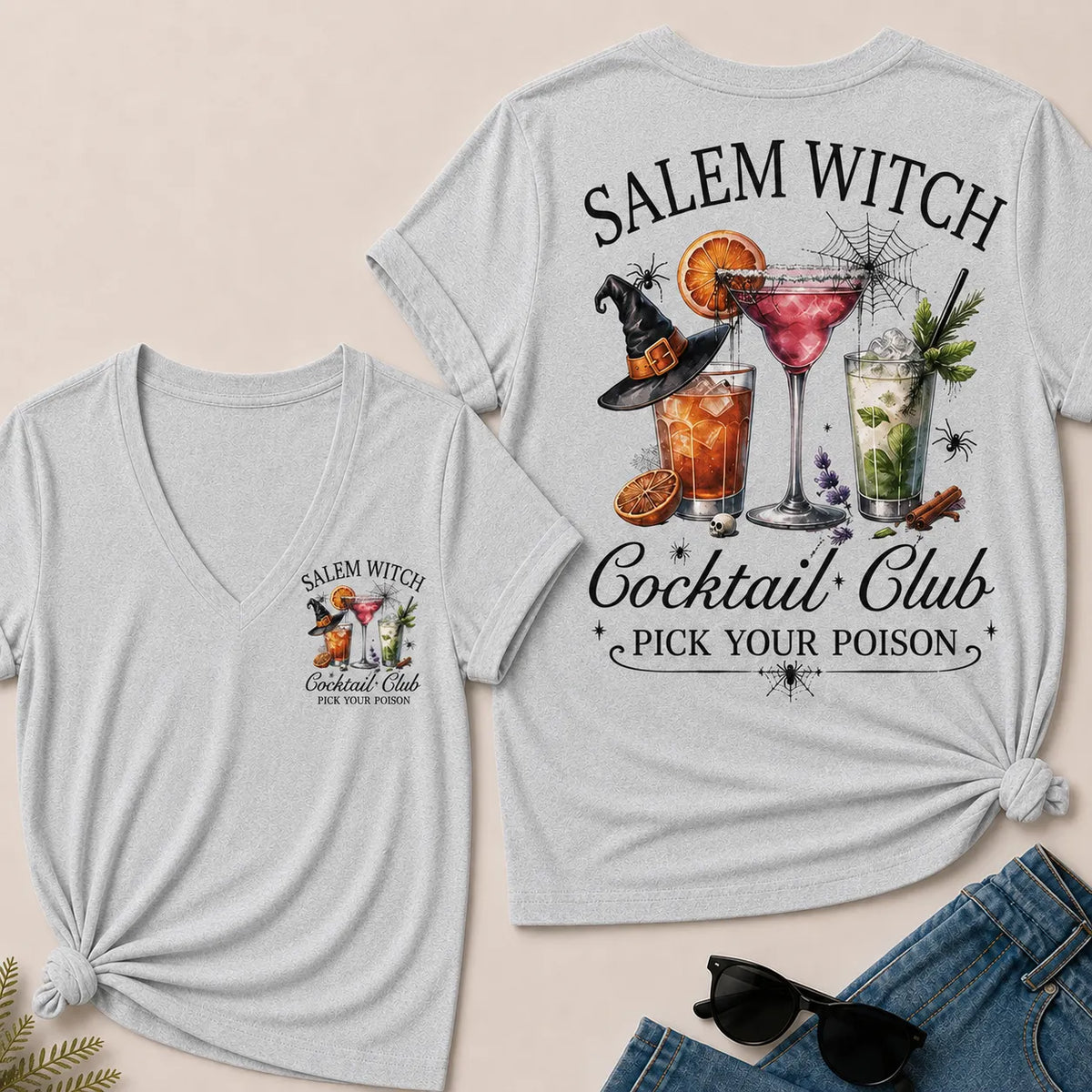 "Salem Witch Cocktail Club – Pick Your Poison" V-Neck Tee