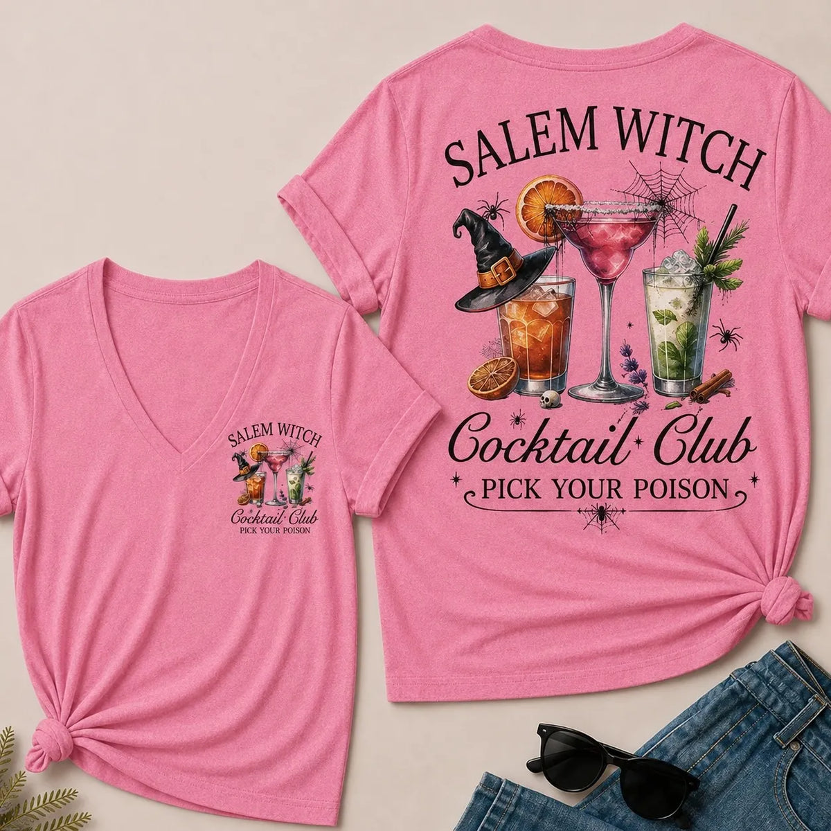 "Salem Witch Cocktail Club – Pick Your Poison" V-Neck Tee