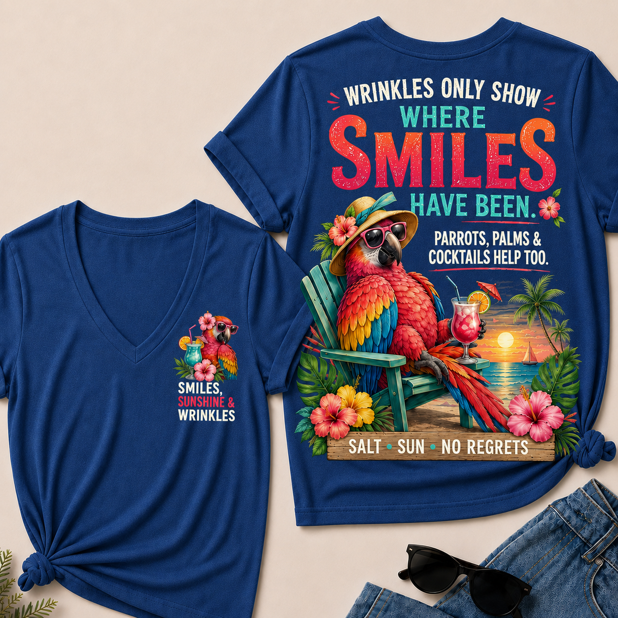 Wrinkles Only Show Where Smiles Have Been Funny V-Neck T-Shirt