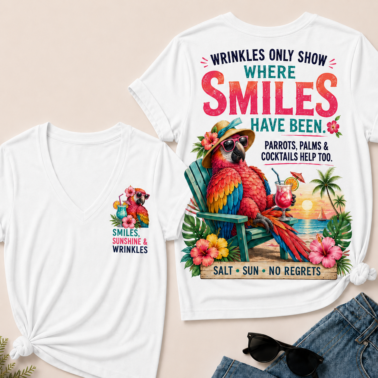 Wrinkles Only Show Where Smiles Have Been Funny V-Neck T-Shirt
