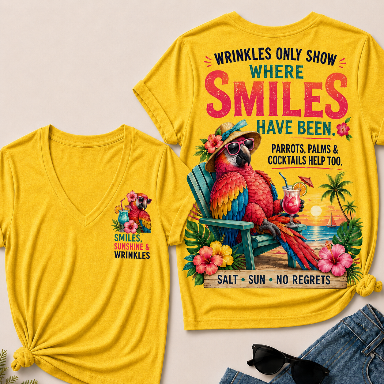 Wrinkles Only Show Where Smiles Have Been Funny V-Neck T-Shirt