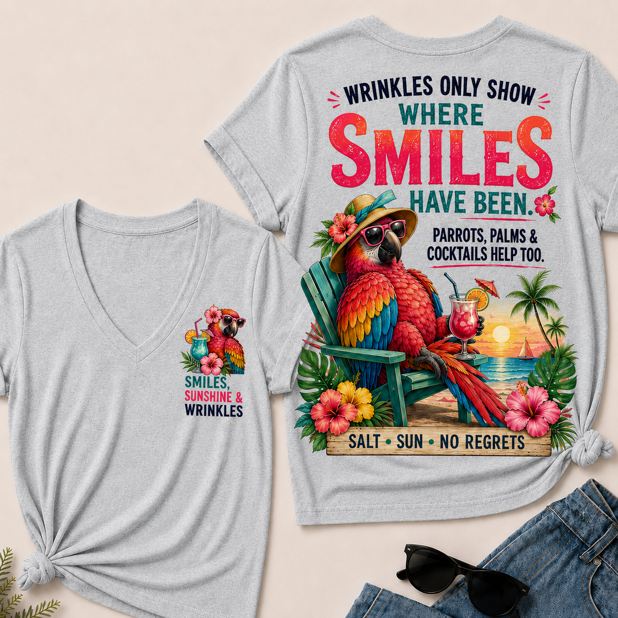 Wrinkles Only Show Where Smiles Have Been Funny V-Neck T-Shirt