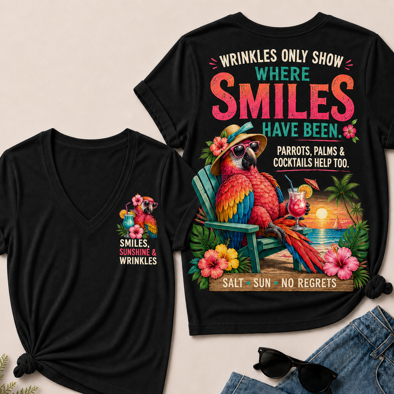 Wrinkles Only Show Where Smiles Have Been Funny V-Neck T-Shirt