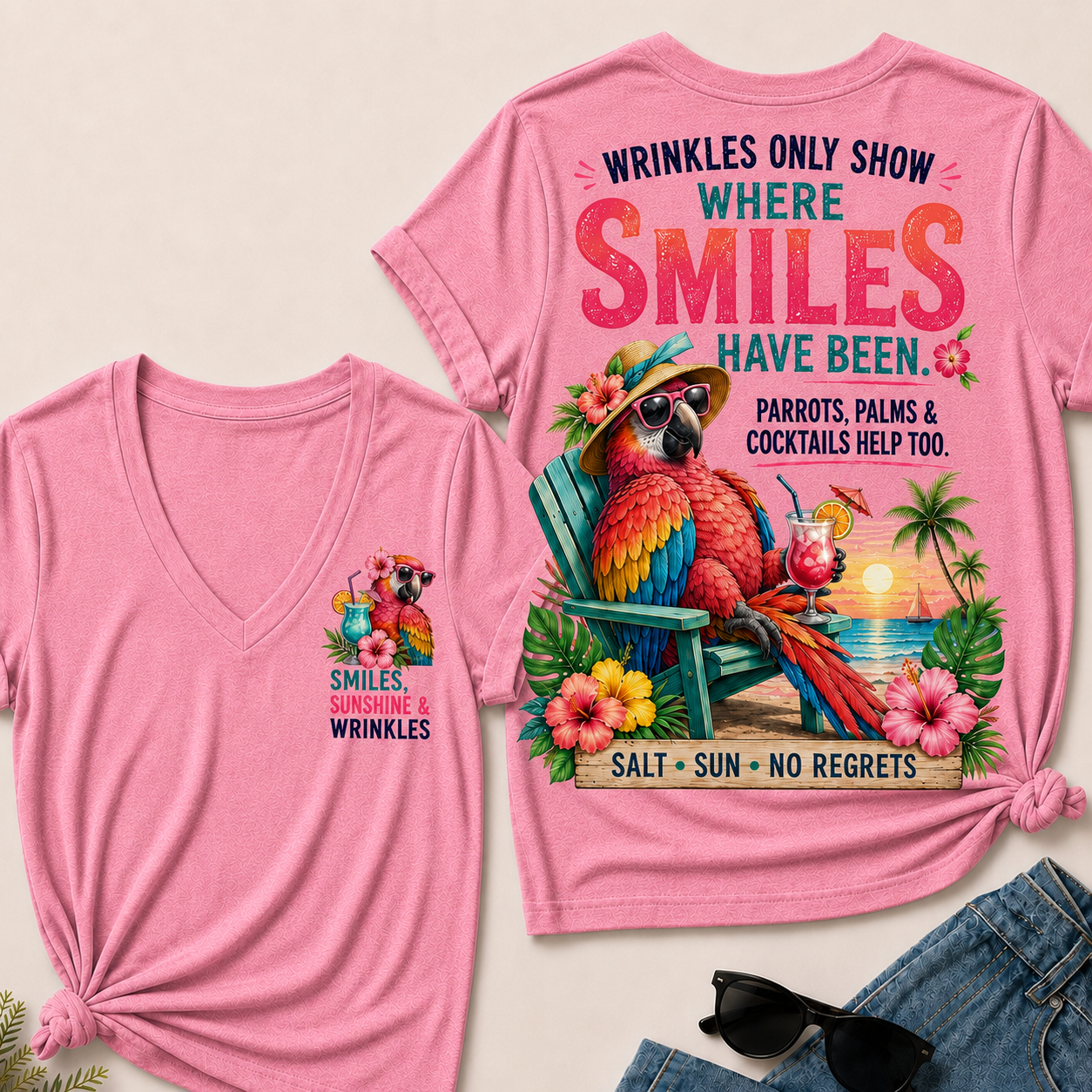 Wrinkles Only Show Where Smiles Have Been Funny V-Neck T-Shirt