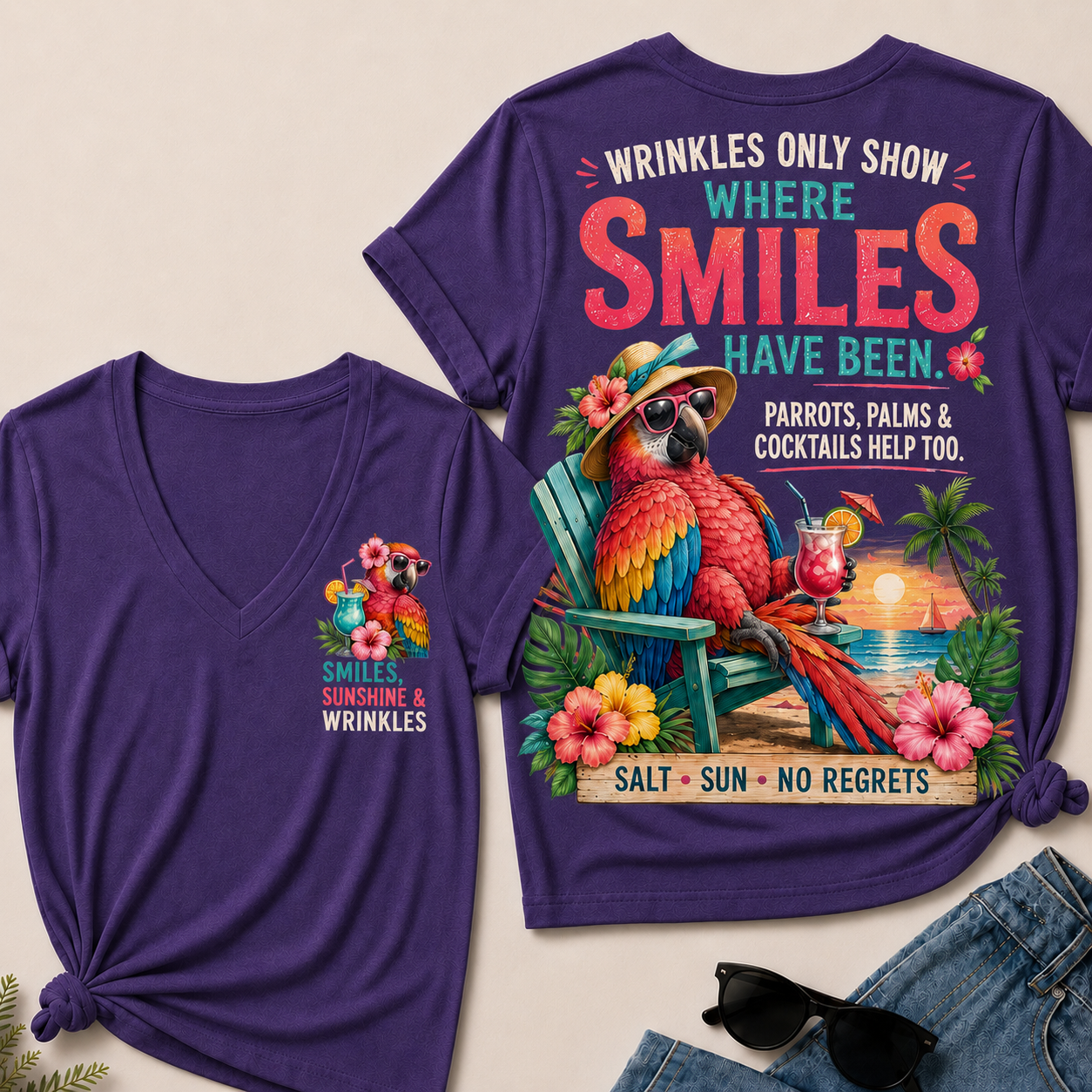 Wrinkles Only Show Where Smiles Have Been Funny V-Neck T-Shirt