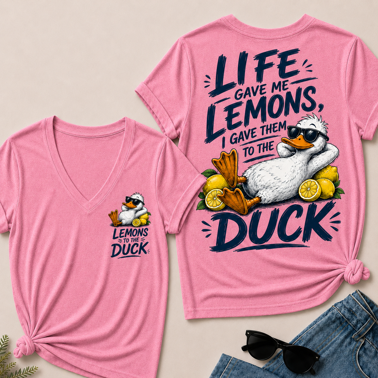 "Life Gave Me Lemons, I Gave Them To The Duck" Funny Duck V-Neck T-Shirt