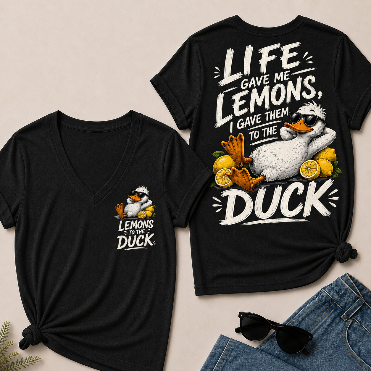 "Life Gave Me Lemons, I Gave Them To The Duck" Funny Duck V-Neck T-Shirt