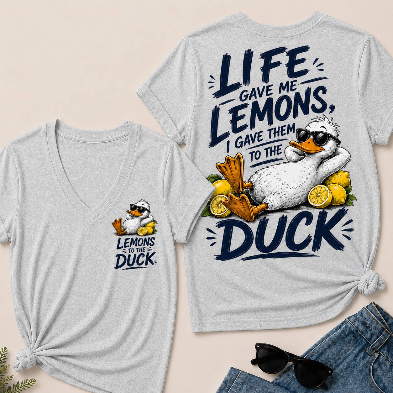 "Life Gave Me Lemons, I Gave Them To The Duck" Funny Duck V-Neck T-Shirt