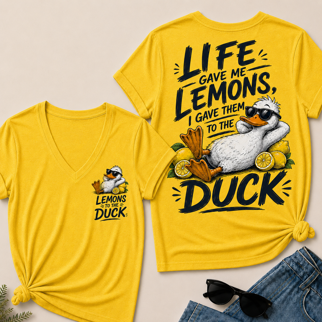 "Life Gave Me Lemons, I Gave Them To The Duck" Funny Duck V-Neck T-Shirt