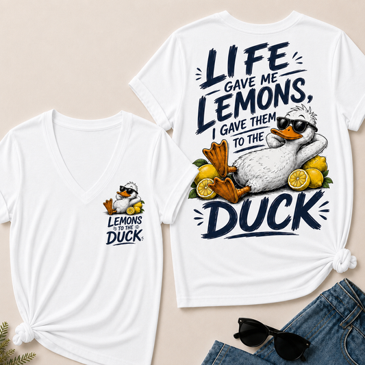 "Life Gave Me Lemons, I Gave Them To The Duck" Funny Duck V-Neck T-Shirt