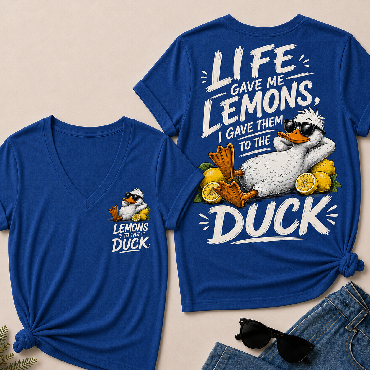"Life Gave Me Lemons, I Gave Them To The Duck" Funny Duck V-Neck T-Shirt