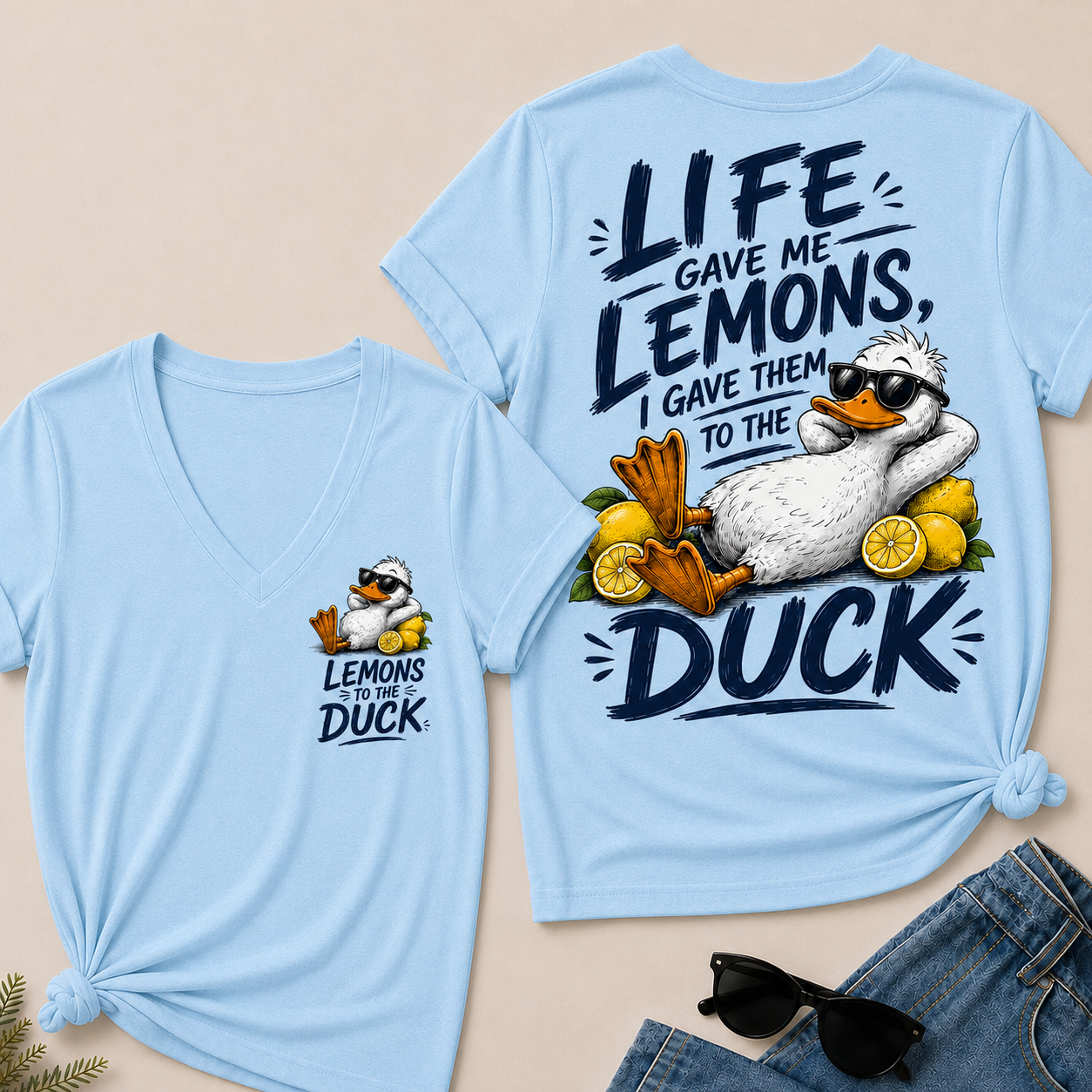"Life Gave Me Lemons, I Gave Them To The Duck" Funny Duck V-Neck T-Shirt