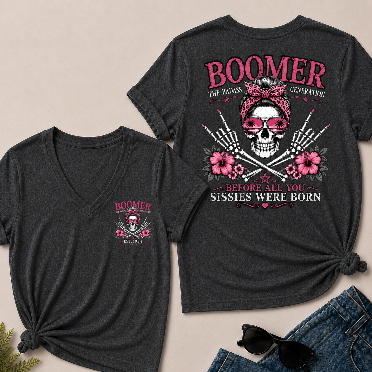 Custom Year Boomer The Badass Generation Before All You Sissies Were Born V-Neck Tee