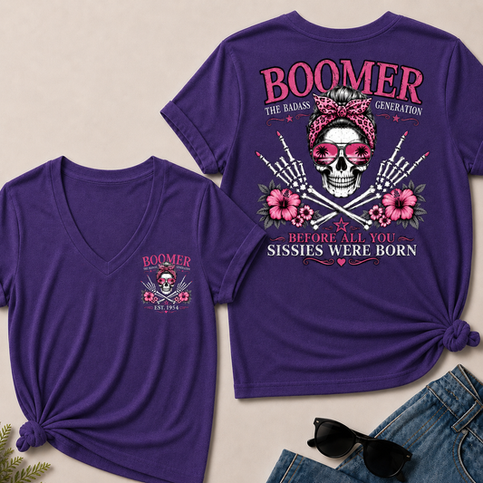 Custom Year Boomer The Badass Generation Before All You Sissies Were Born V-Neck Tee