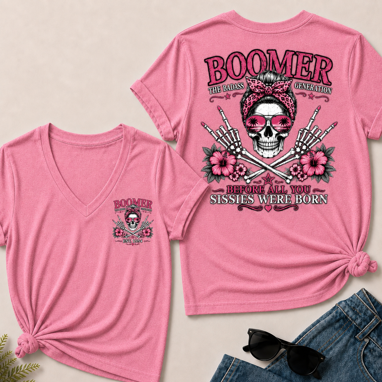 Custom Year Boomer The Badass Generation Before All You Sissies Were Born V-Neck Tee