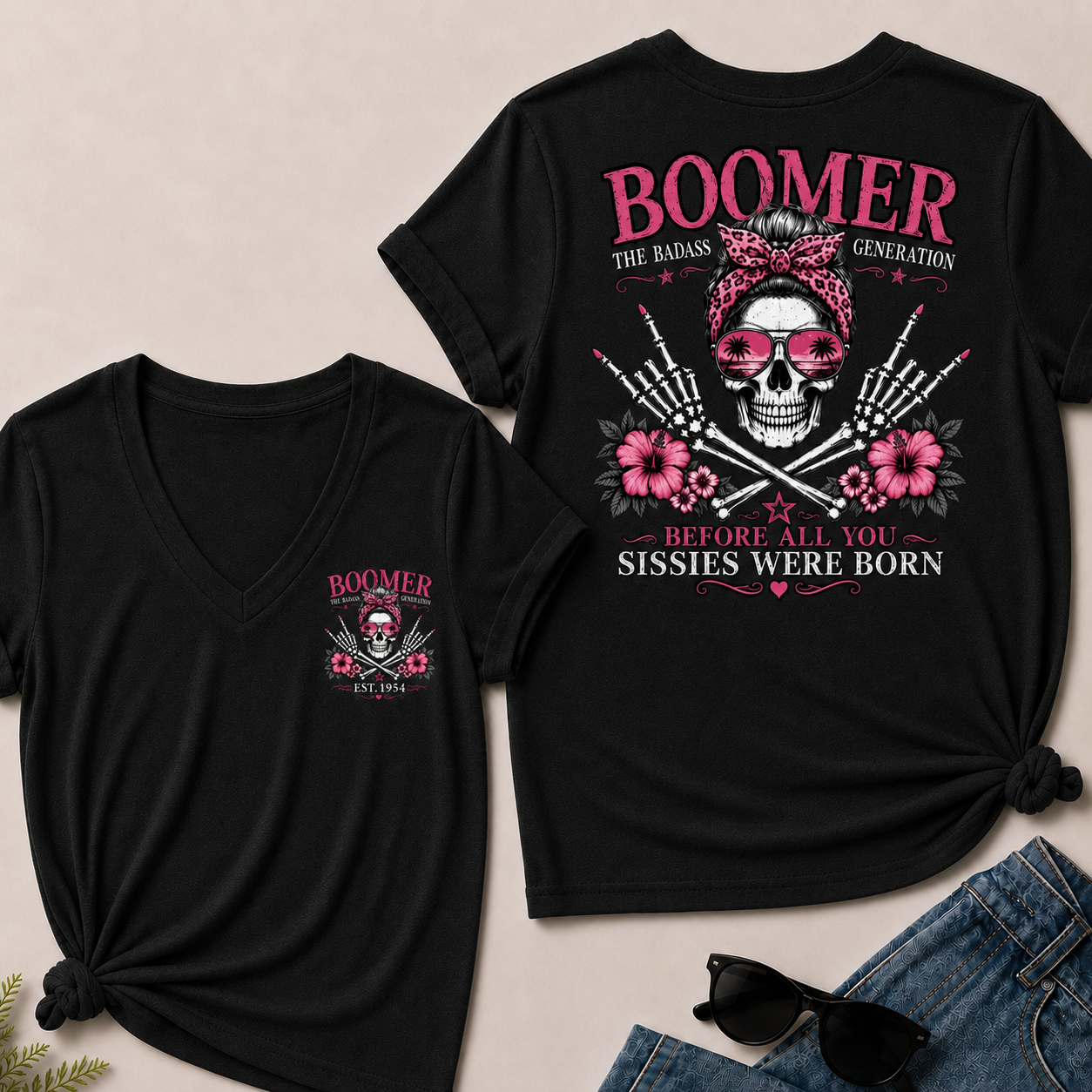 Custom Year Boomer The Badass Generation Before All You Sissies Were Born V-Neck Tee