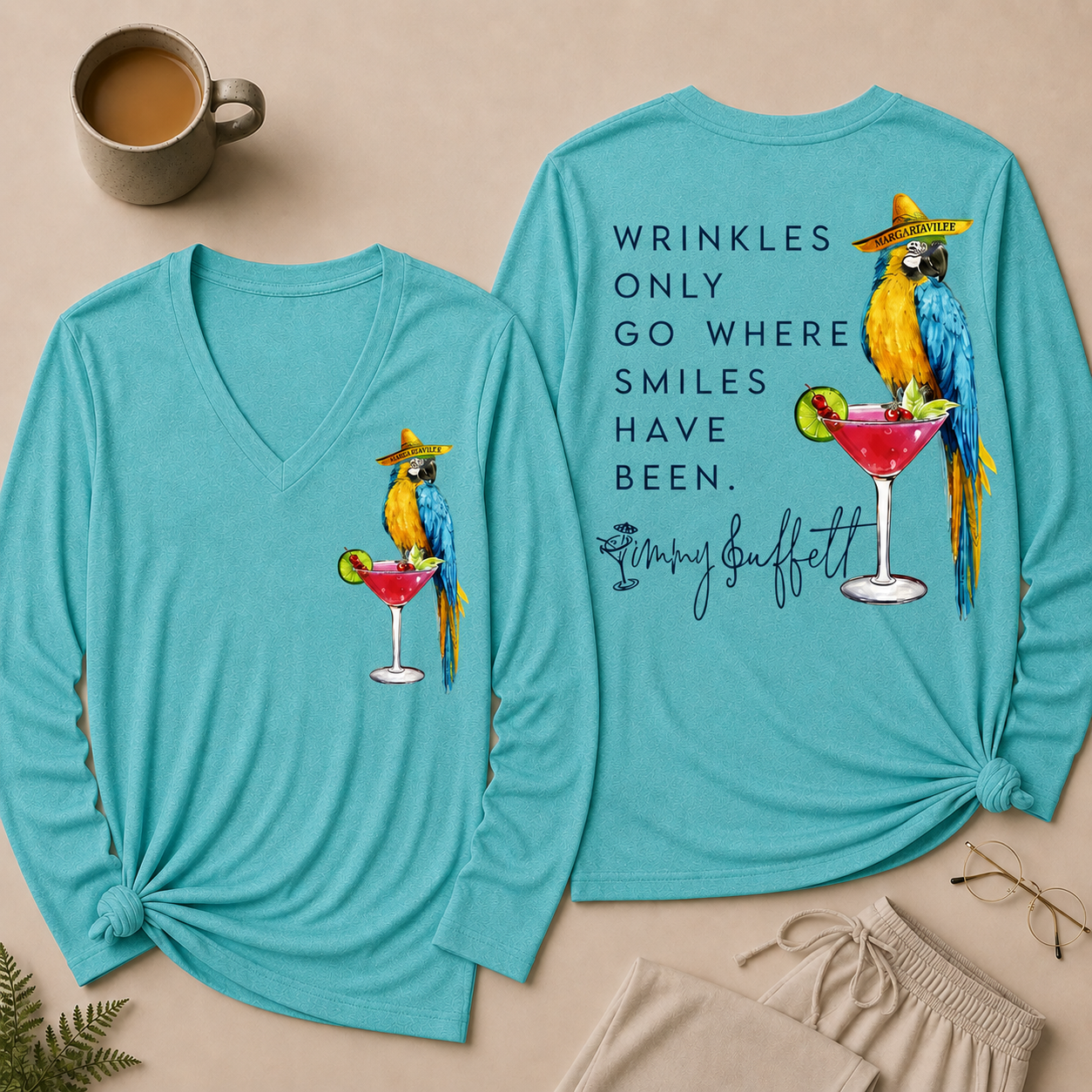 Wrinkles Only Go Where Smiles Have Been V Neck Long Sleeve Shirt