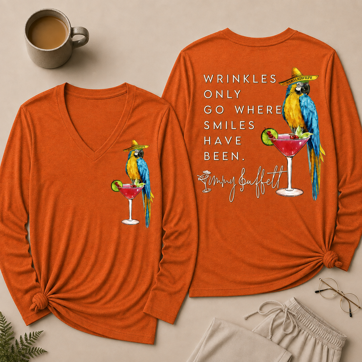 Wrinkles Only Go Where Smiles Have Been V Neck Long Sleeve Shirt