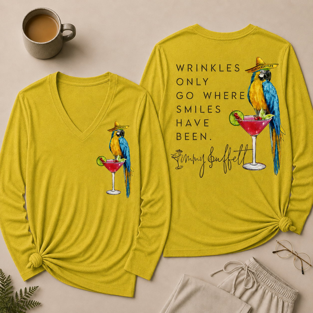 Wrinkles Only Go Where Smiles Have Been V Neck Long Sleeve Shirt