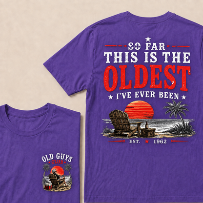 "Old Guys Club" Vintage Beach Birthday Commemorative Graphic T-Shirt