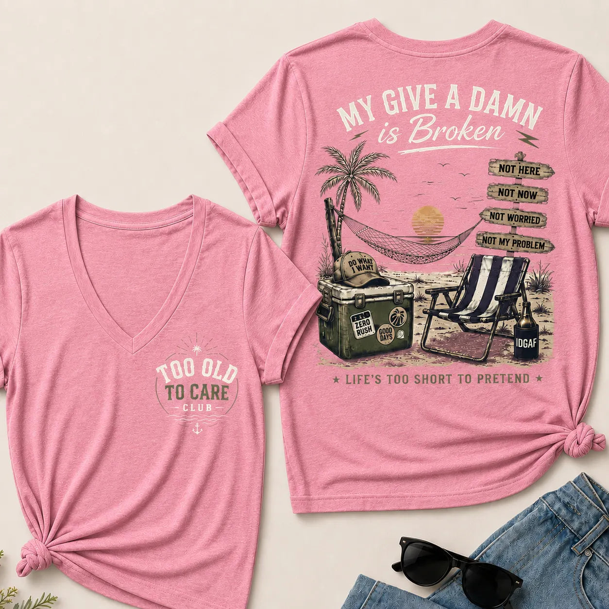 My Give A Damn Is Broken Too Old To Care Club  V-Neck T-Shirt
