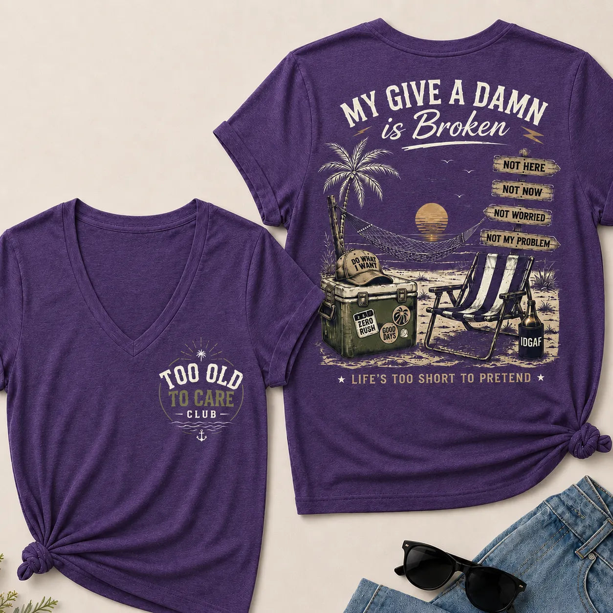 My Give A Damn Is Broken Too Old To Care Club  V-Neck T-Shirt