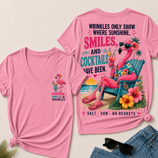 Wrinkles Only Show Where Sunshine, Smiles & Cocktails Have Been V-Neck T-Shirt