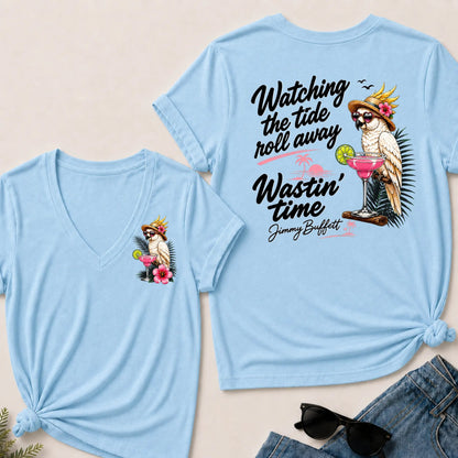 Watching The Tide Roll Away Wastin' Time Jimmy Buffett V‑Neck T‑Shirt